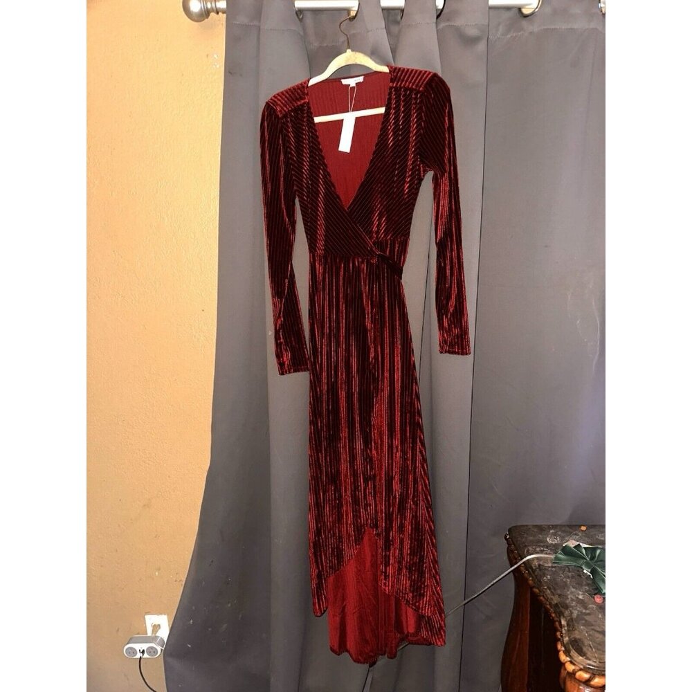 Baltic Born Small Jada Wrap Maxi Dress Velvet Ribbed Long Sleeve Mulberry NWT - Picture 2 of 4